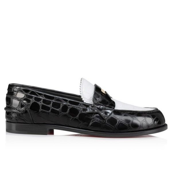 Christian Louboutin Mocassins Penny en cuir de veau embossé alligator blanc – Image 2