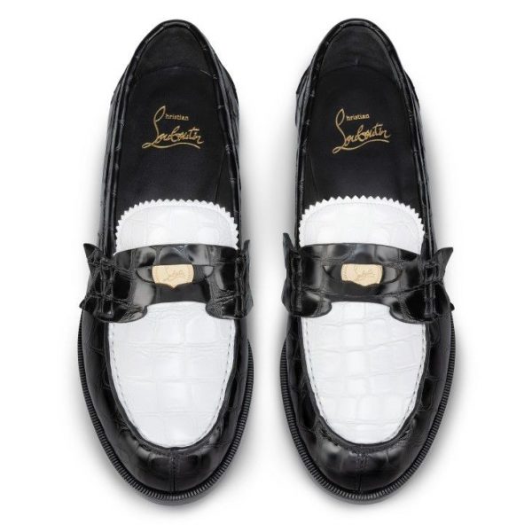 Christian Louboutin Mocassins Penny en cuir de veau embossé alligator blanc – Image 3