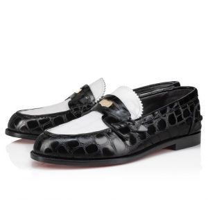 Christian Louboutin Mocassins Penny en cuir de veau embossé alligator blanc