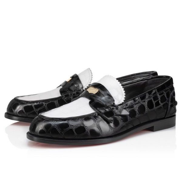 Christian Louboutin Mocassins Penny en cuir de veau embossé alligator blanc