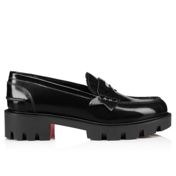 Christian Louboutin Penny Lug Mocassins Femme en Cuir de Veau Abrasivato Noir – Image 2
