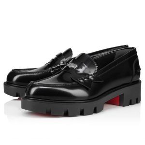 Christian Louboutin Penny Lug Mocassins Femme en Cuir de Veau Abrasivato Noir