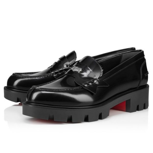 Christian Louboutin Penny Lug Mocassins Femme en Cuir de Veau Abrasivato Noir