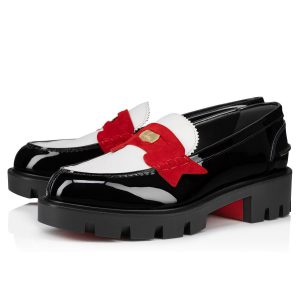 Christian Louboutin Penny Lug Mocassins Femme en Cuir de Veau et Veau Velours Rouge