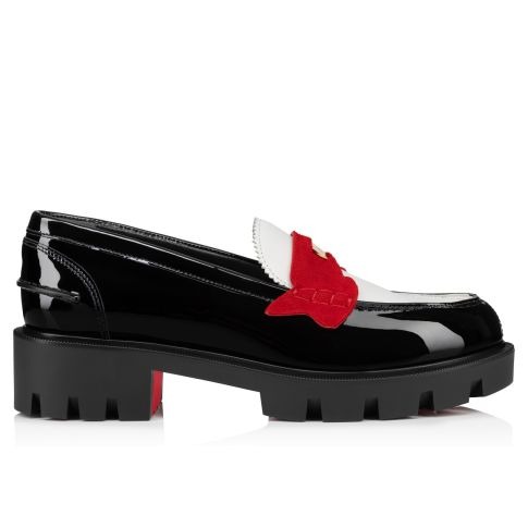 Christian Louboutin Penny Lug Mocassins Femme en Cuir de Veau et Veau Velours Rouge – Image 2