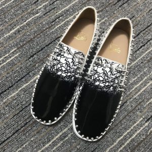 Christian Louboutin Baskets Femme Pik Boat Spikes Slip-on Cuir verni Noir Blanc