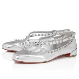 Christian Louboutin Pilouta Jane Spikes Ballerines en Cuir Specchio Argent