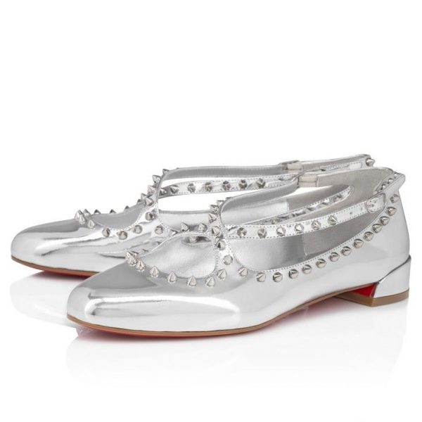 Christian Louboutin Pilouta Jane Spikes Ballerines en Cuir Specchio Argent