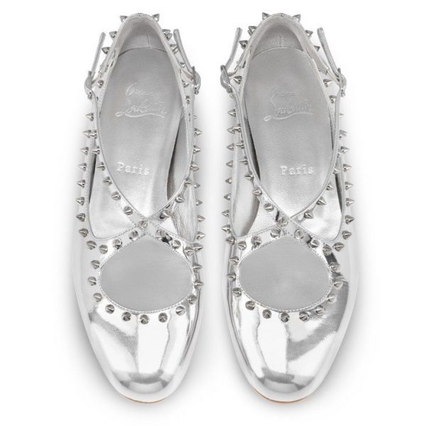 Christian Louboutin Pilouta Jane Spikes Ballerines en Cuir Specchio Argent – Image 2