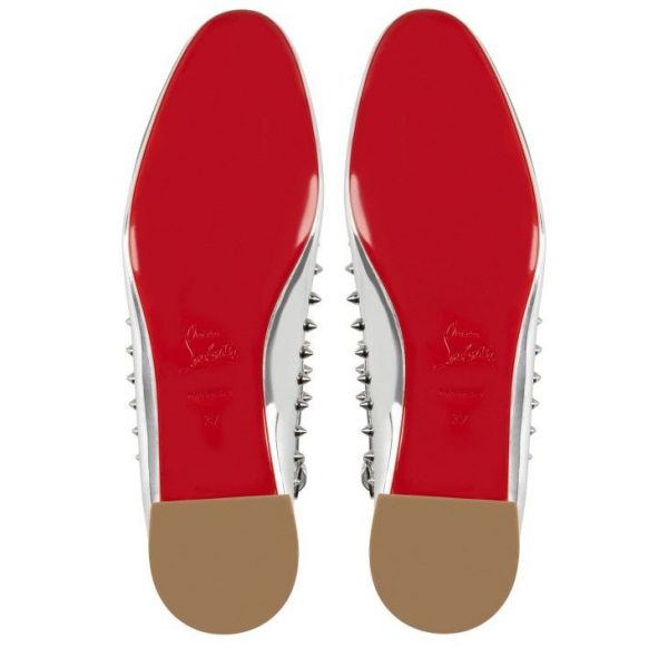 Christian Louboutin Pilouta Jane Spikes Ballerines en Cuir Specchio Argent – Image 3