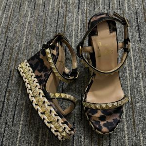 Christian Louboutin Pira Ryad 110 mm Compensées Cuir Nappa Soie Léopard