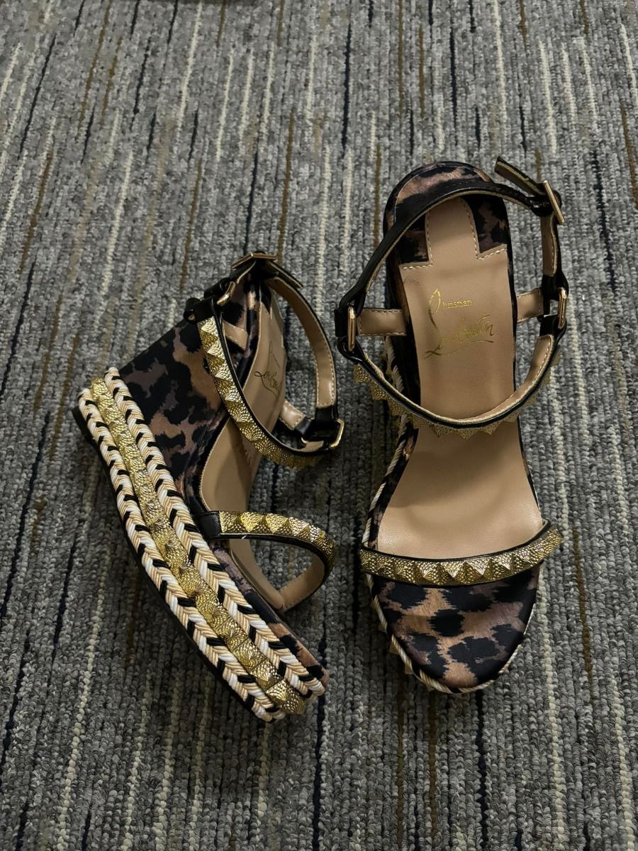 Christian Louboutin Pira Ryad 110 mm Compensées Cuir Nappa Soie Léopard