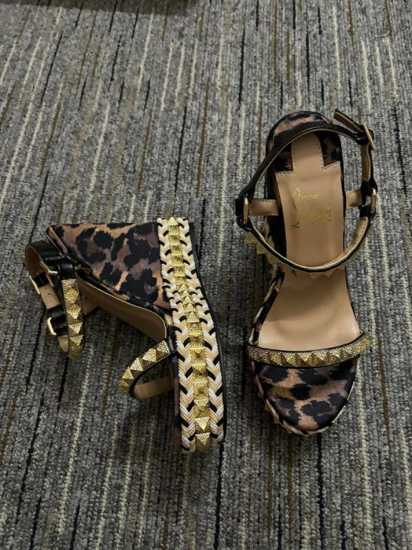 Christian Louboutin Pira Ryad 110 mm Compensées Cuir Nappa Soie Léopard – Image 2