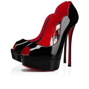 Christian Louboutin Chick Up plateformes 150 mm cuir verni noir/lin Porpora-multi