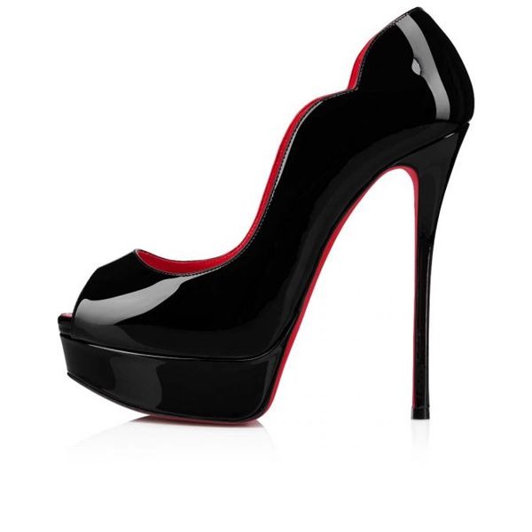 Christian Louboutin Chick Up plateformes 150 mm cuir verni noir/lin Porpora-multi – Image 4