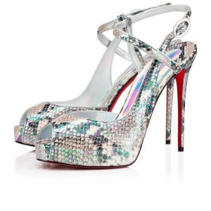 Christian Louboutin Jenlove plateformes 120 mm cuir Roccia/lin Las Ab