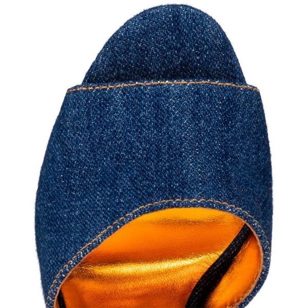 Christian Louboutin Mira Colunata plateformes 120 mm denim/lin Saba or/saba Gd tissu – Image 2