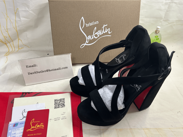 Christian Louboutin Movida plateformes 130 mm daim de veau noir/lin noir – Image 5