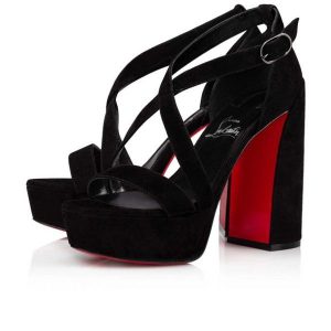 Sandales Christian Louboutin Movida 130 mm Noir/lin Noir Cuir de veau suédé