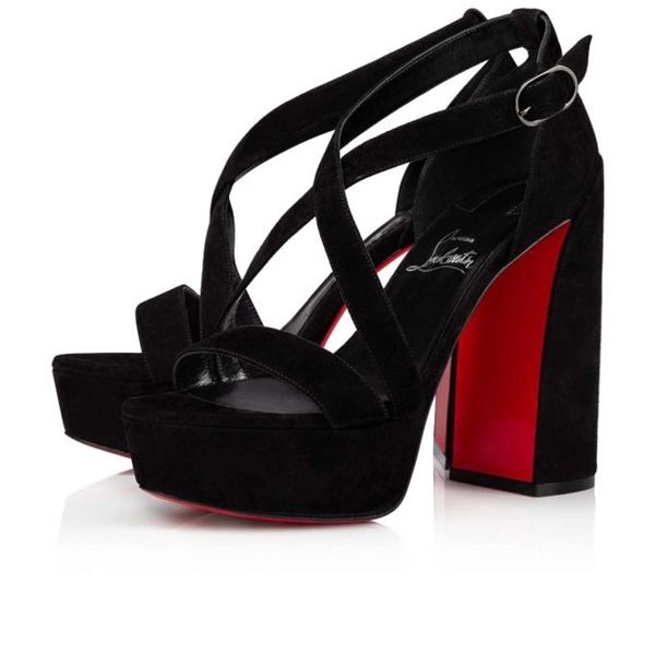 Sandales Christian Louboutin Movida 130 mm Noir/lin Noir Cuir de veau suédé