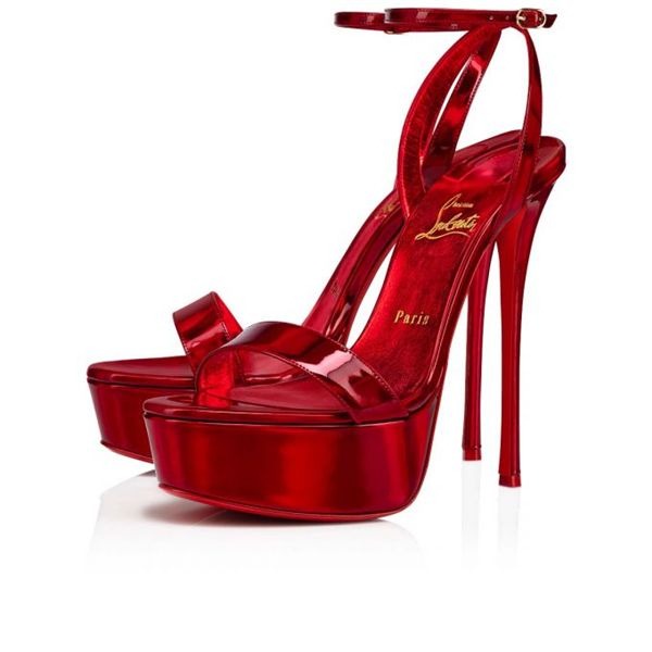 Christian Louboutin Queen Alta plateformes 150 mm cuir de veau verni Loubi/lin Psy Loubi