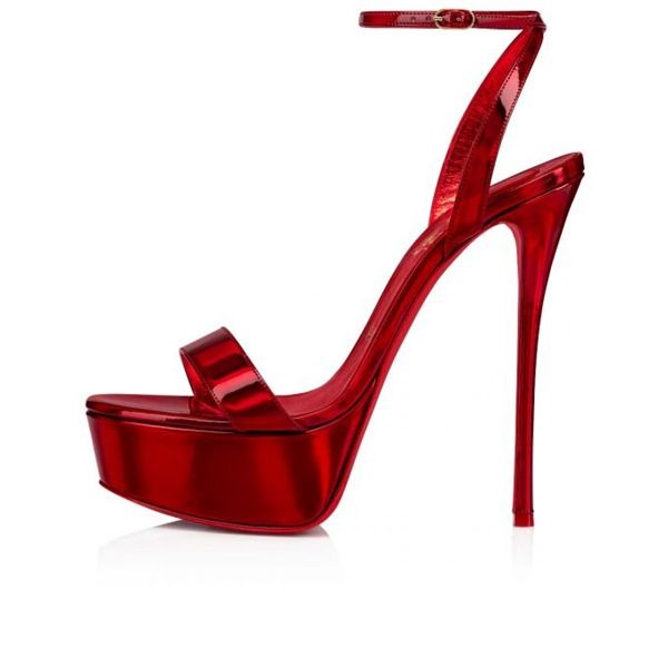 Christian Louboutin Queen Alta plateformes 150 mm cuir de veau verni Loubi/lin Psy Loubi – Image 4