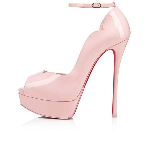 Christian Louboutin Round Chick plateformes 150 mm cuir verni Poupee/lin Poupee – Image 5
