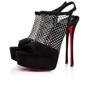 Christian Louboutin Plougesta Alta Strass 150 mm sandales veau velours, maille et strass noir