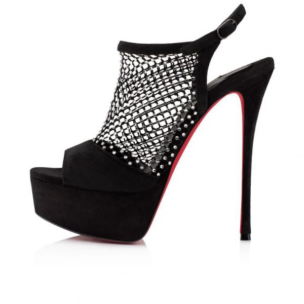 Christian Louboutin Plougesta Alta Strass 150 mm sandales veau velours, maille et strass noir – Image 2