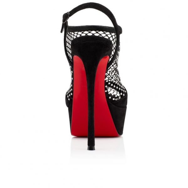 Christian Louboutin Plougesta Alta Strass 150 mm sandales veau velours, maille et strass noir – Image 3
