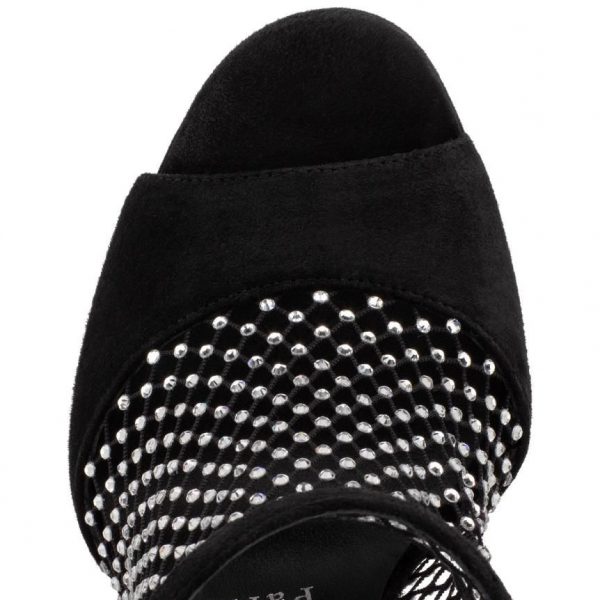 Christian Louboutin Sandales Plougesta Alta Strass 150 mm en veau velours, mesh et strass noir – Image 4