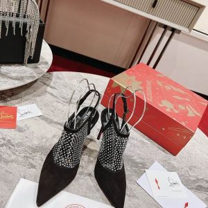 Christian Louboutin Plougesta escarpins strass en résille 100 mm en veau velours noir