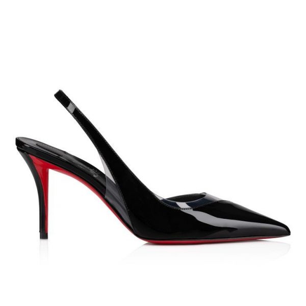 Christian Louboutin Posticha 80 mm Sling Back Escarpins Veau Verni et PVC Noir – Image 2