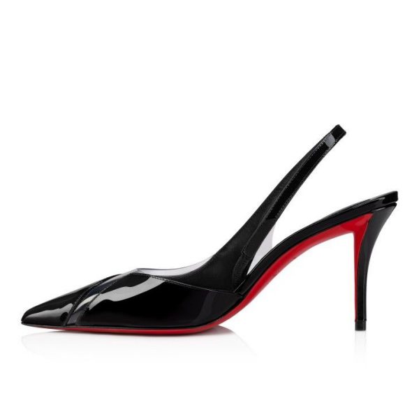 Christian Louboutin Posticha 80 mm Sling Back Escarpins Veau Verni et PVC Noir – Image 4