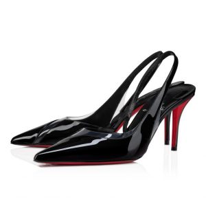 Christian Louboutin Posticha 80 mm Sling Back Escarpins Veau Verni et PVC Noir