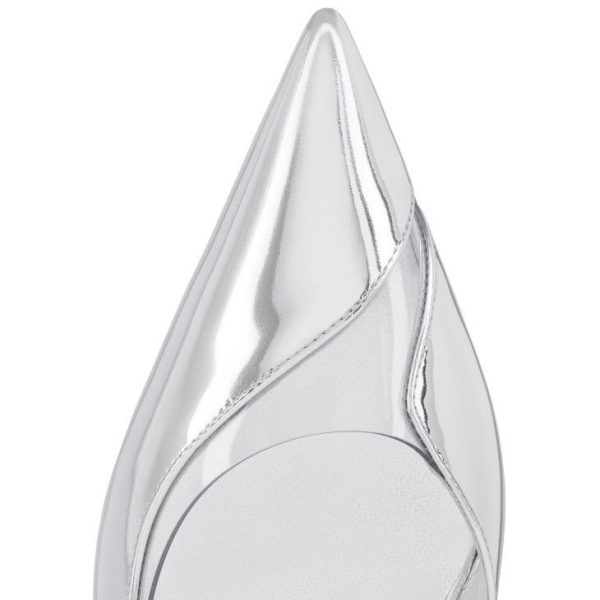 Christian Louboutin Posticha 80 mm Sling Back Escarpins Cuir Speccchio et PVC Argent – Image 4
