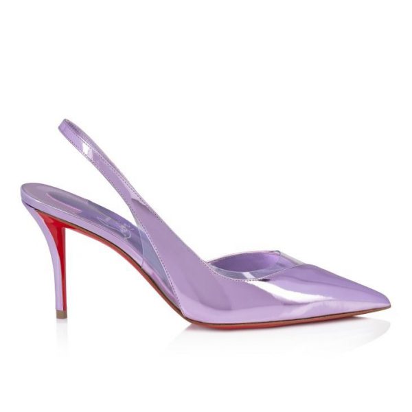 Christian Louboutin Posticha 80 mm Sling Back Escarpins Cuir Speccchio et PVC Parme – Image 3