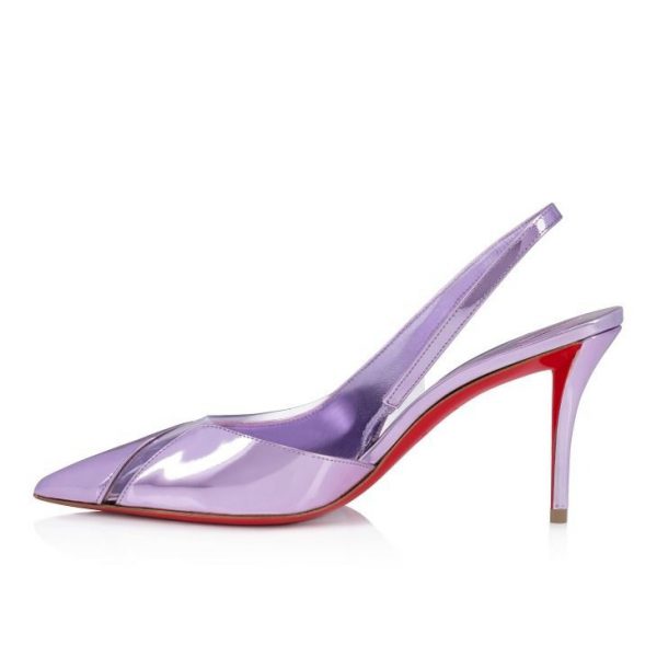 Christian Louboutin Posticha 80 mm Sling Back Escarpins Cuir Speccchio et PVC Parme – Image 4
