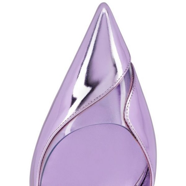 Christian Louboutin Posticha 80 mm Sling Back Escarpins Cuir Speccchio et PVC Parme – Image 5
