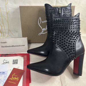 Christian Louboutin Praguoise Bottines Cloutées 100 mm Cuir Veau Noir