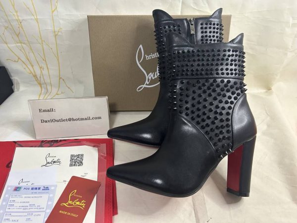 Christian Louboutin Praguoise Bottines Cloutées 100 mm Cuir Veau Noir