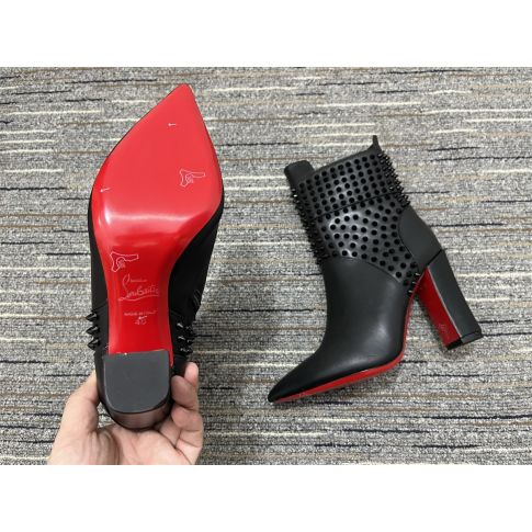 Christian Louboutin Praguoise Bottines Cloutées 100 mm Cuir Veau Noir – Image 4