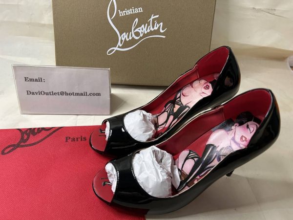 Christian Louboutin Escarpin Chick up 100 mm Noir/lin Porpora-multi Verni – Image 5