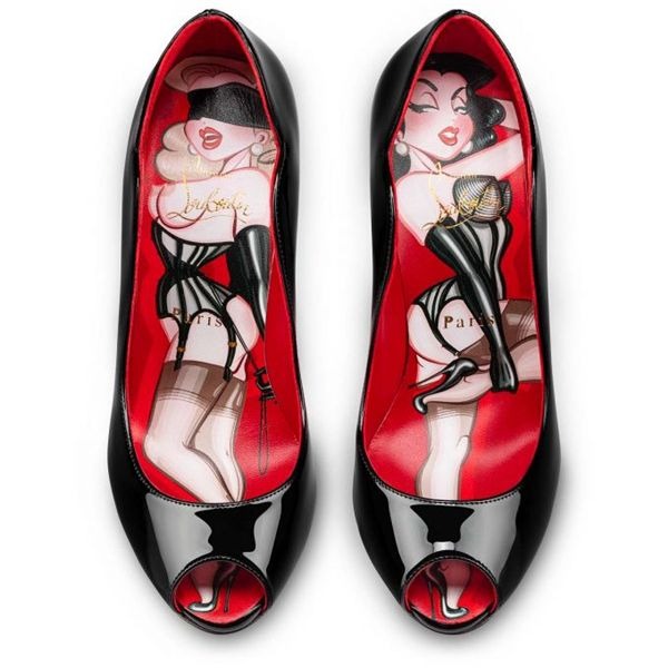Christian Louboutin Escarpin Chick up 100 mm Noir/lin Porpora-multi Verni – Image 2