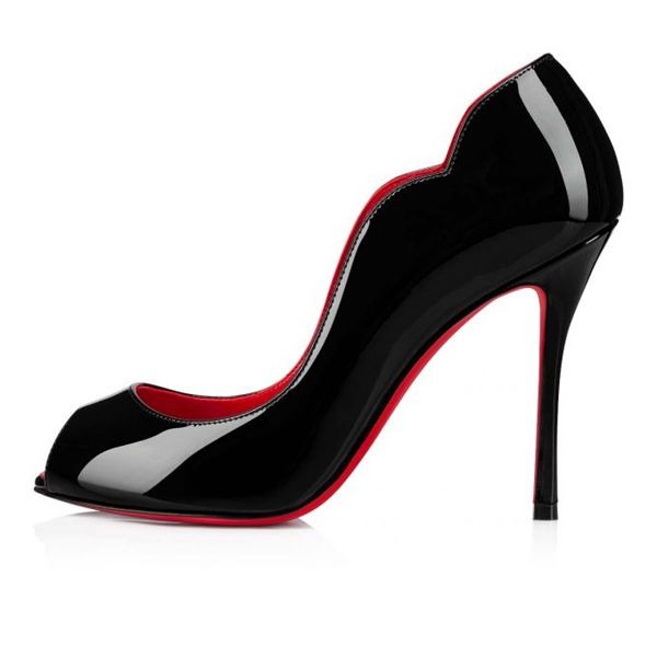 Christian Louboutin Escarpin Chick up 100 mm Noir/lin Porpora-multi Verni – Image 4