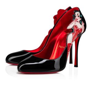 Christian Louboutin Escarpin Pinupina 100 mm Noir-multi/lin Psy Loubi Verni