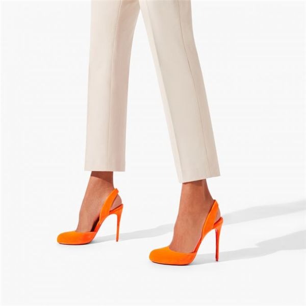 Christian Louboutin Escarpins Betty Sling Velours 100 mm Sunrise/lin Sunrise Chaussures – Image 5
