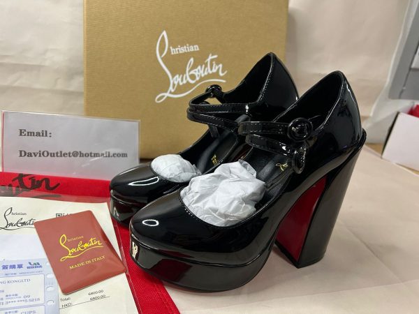 Christian Louboutin Escarpins Movide Jane 130 mm Noir/lin Noir Verni – Image 5