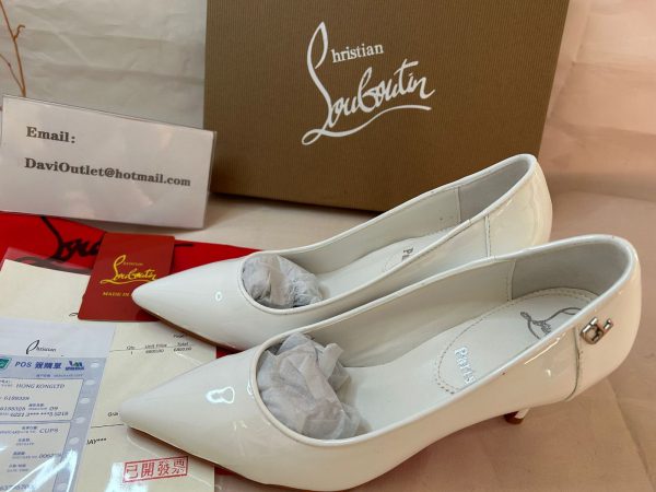 Christian Louboutin Escarpins Sporty Kate Verni Veau 85 mm Bianco/lin Bianco Chaussures – Image 6