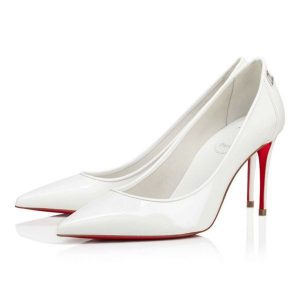 Christian Louboutin Escarpins Sporty Kate Verni Veau 85 mm Bianco/lin Bianco Chaussures